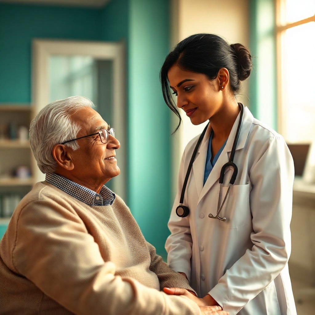 Doctor comforting an elderly patient