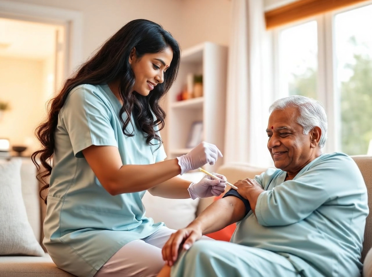 Home sample collection professional visiting a patient