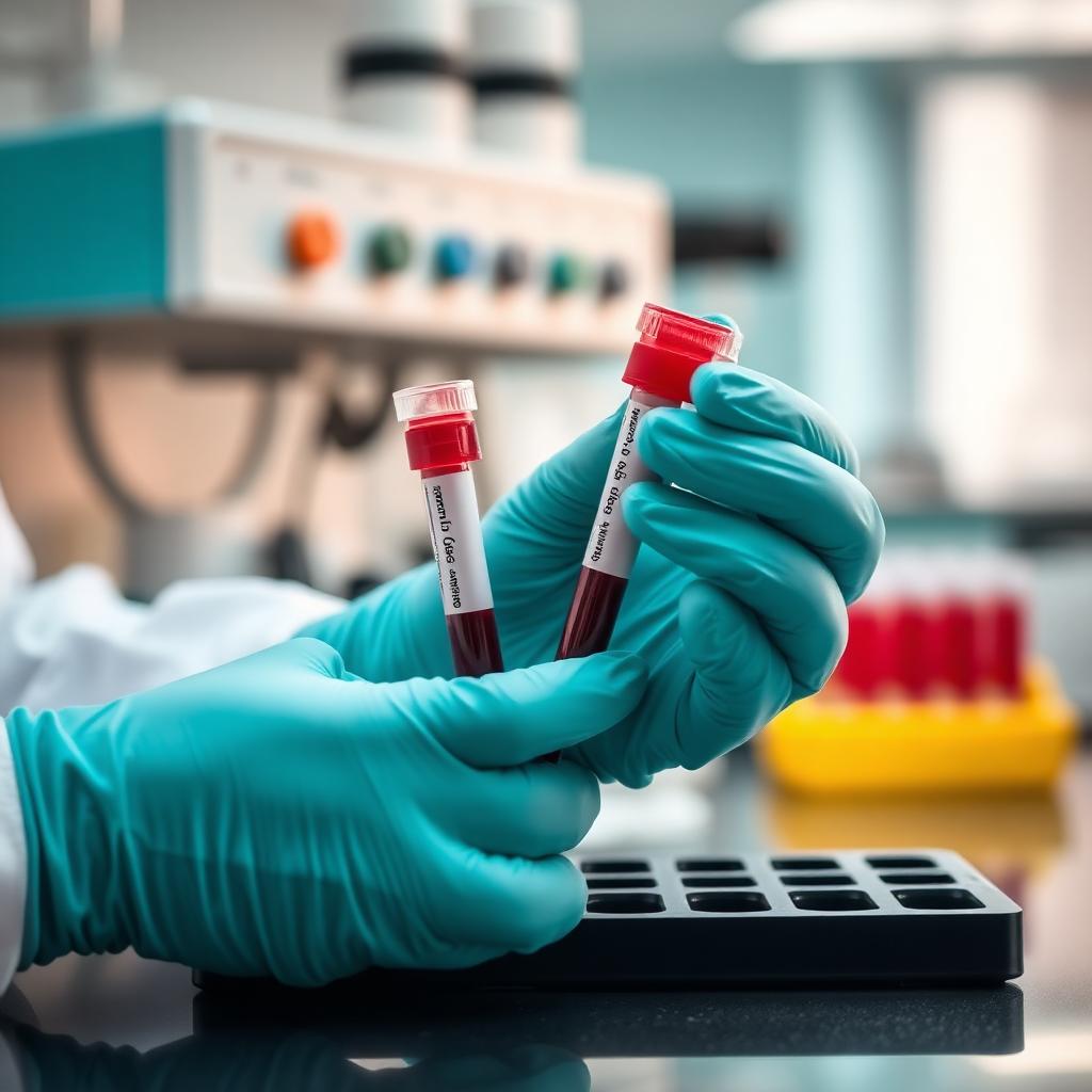 Lab technician preparing blood sample tubes